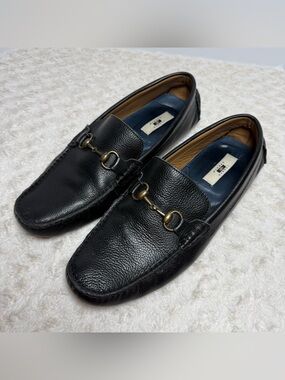 Joseph Abboud Black Pebbled Leather Bit Slip-Ons